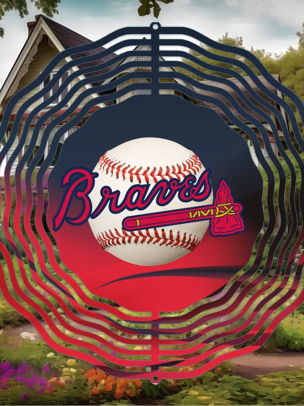 Atlanta Braves Baseball Wind Spinner - Navy & Red 8 inch